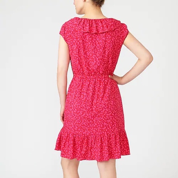 J Crew V-neck Ruffle Dress in Tossed Bouquet Print, Color Red Briar, Size 0, NWT - Picture 4 of 6
